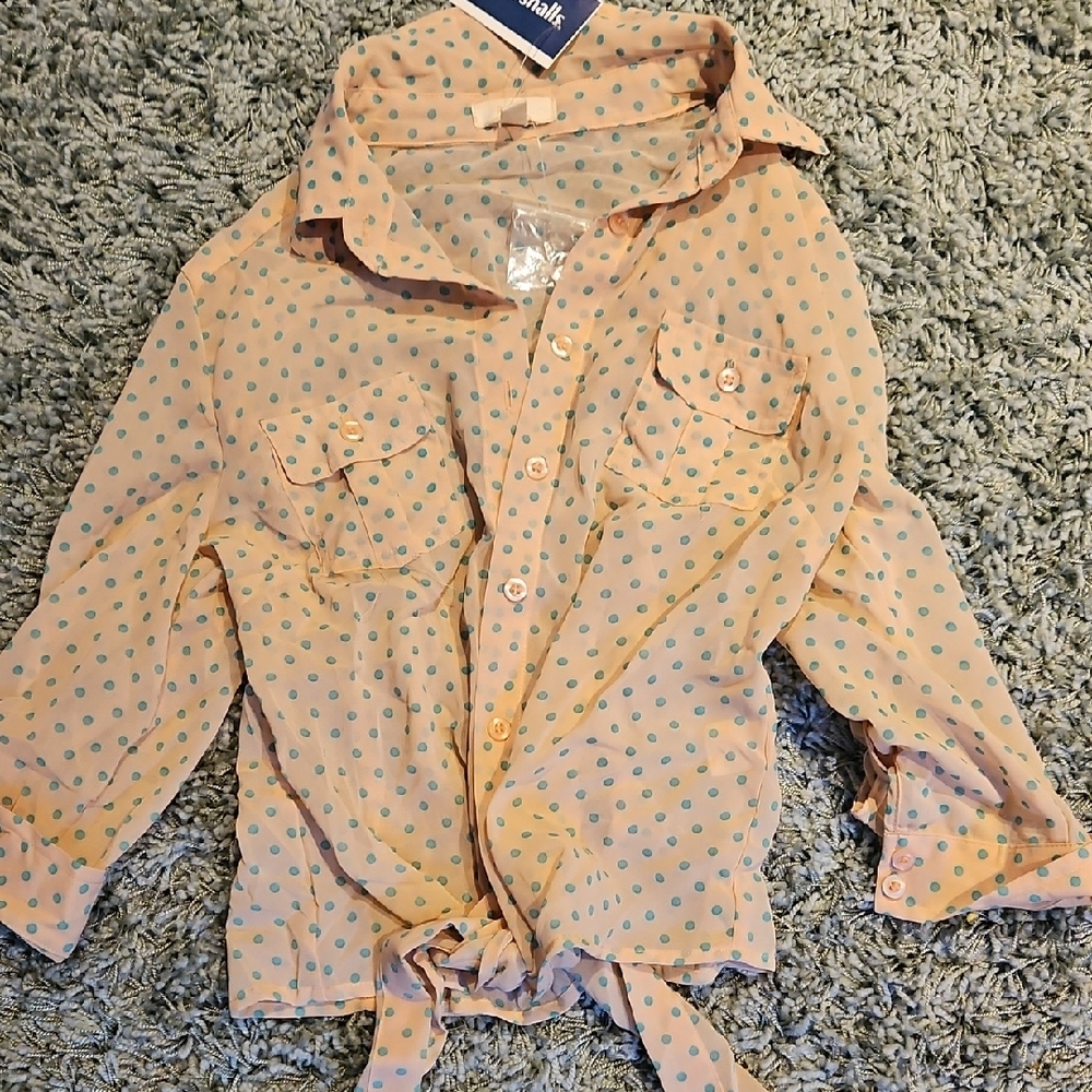 Pearl Pink and Blue Polka Dot Jacket Lightweight Casual